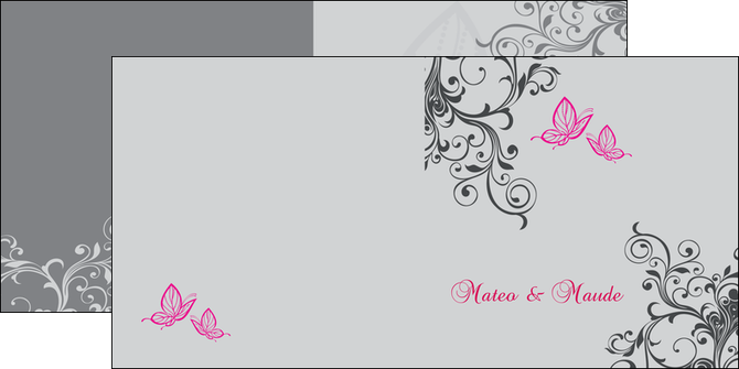 personnaliser modele de depliant 2 volets  4 pages  part de mariage floral gris carte de mariage en fleur MMIF14976