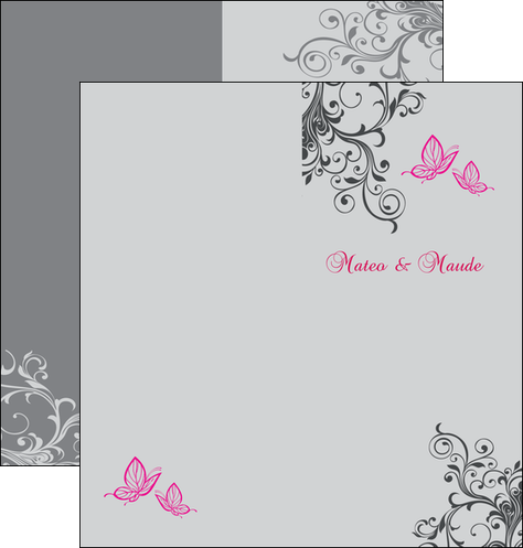 faire depliant 2 volets  4 pages  part de mariage floral gris carte de mariage en fleur MIFBE14980