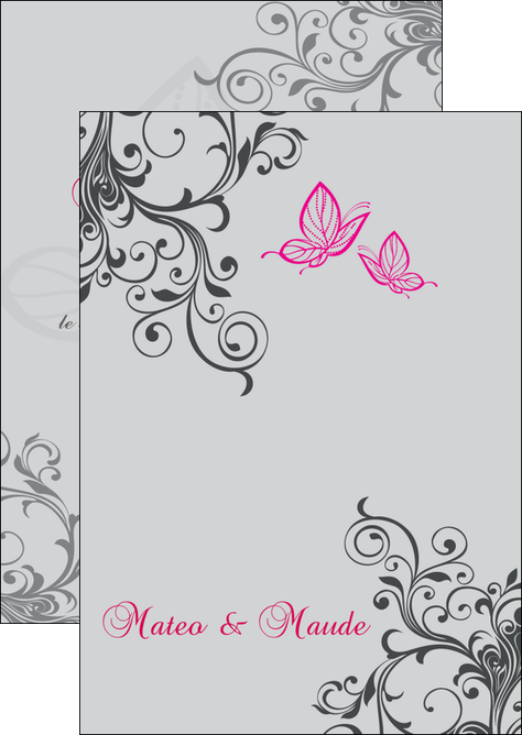 imprimerie flyers part de mariage floral gris carte de mariage en fleur MIDBE14982