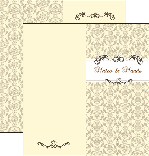 personnaliser maquette depliant 2 volets  4 pages  part de mariage floral gris carte de mariage en fleur MIF16572