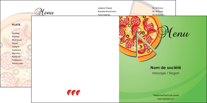 creation graphique en ligne depliant 2 volets  4 pages  pizzeria et restaurant italien pizza portions de pizza plateau de pizza MIFBE18292