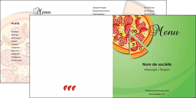 creation graphique en ligne depliant 2 volets  4 pages  pizzeria et restaurant italien pizza portions de pizza plateau de pizza MLGI18292