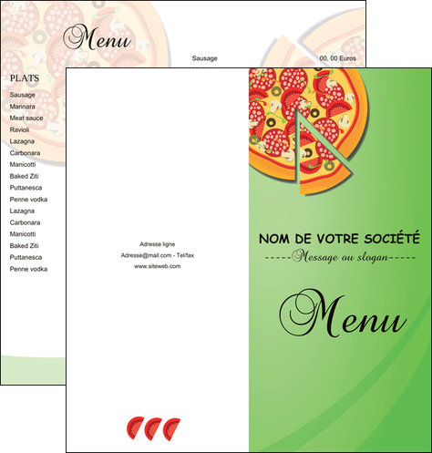 cree depliant 2 volets  4 pages  pizzeria et restaurant italien pizza portions de pizza plateau de pizza MIS18304