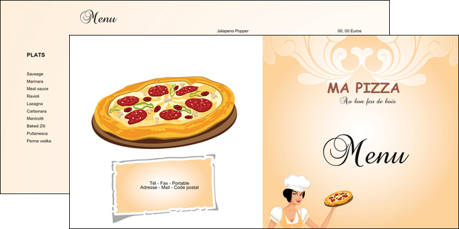 maquette en ligne a personnaliser depliant 2 volets  4 pages  pizzeria et restaurant italien pizza portions de pizza plateau de pizza MIDCH18392