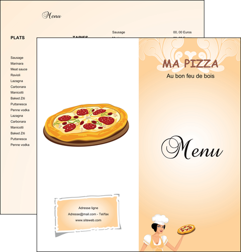 realiser depliant 2 volets  4 pages  pizzeria et restaurant italien pizza portions de pizza plateau de pizza MIDBE18404