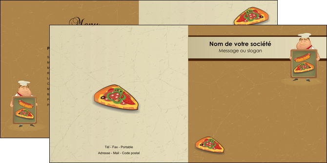 personnaliser maquette depliant 2 volets  4 pages  sandwicherie et fast food pizza portions de pizza plateau de pizza MIDBE18898