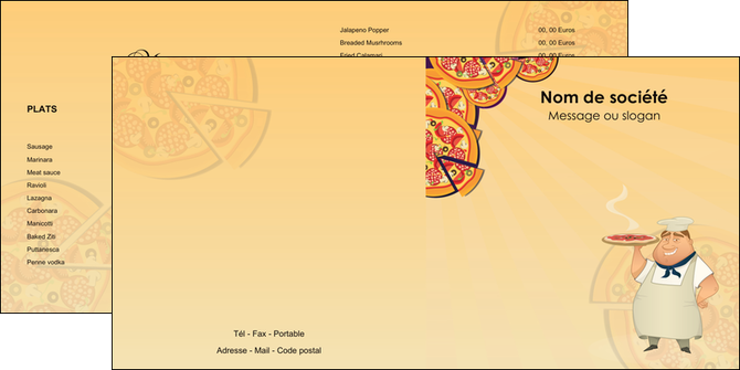 personnaliser modele de depliant 2 volets  4 pages  pizzeria et restaurant italien pizza portions de pizza plateau de pizza MLGI19354