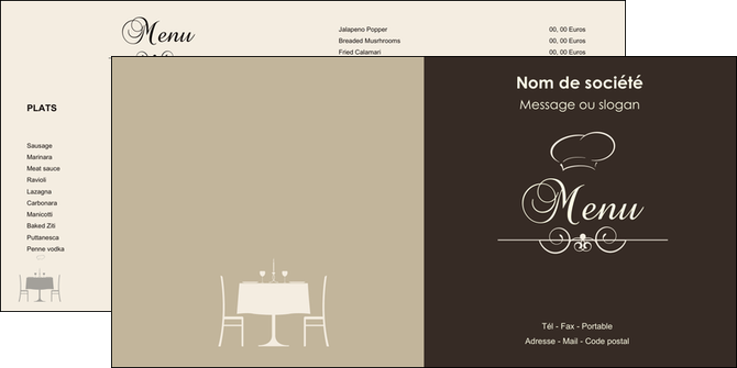 personnaliser modele de depliant 2 volets  4 pages  restaurant restaurant restauration table de restaurant MIFCH19842