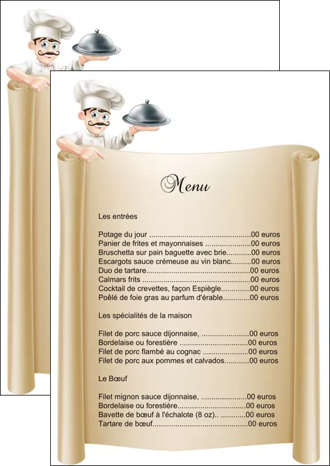 impression flyers metiers de la cuisine menu restaurant restaurant francais MLGI26150