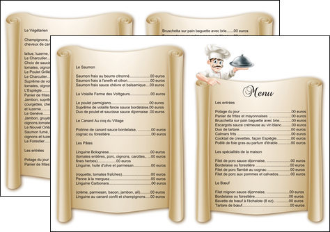 modele depliant 2 volets  4 pages  metiers de la cuisine menu restaurant restaurant francais MIFCH26160