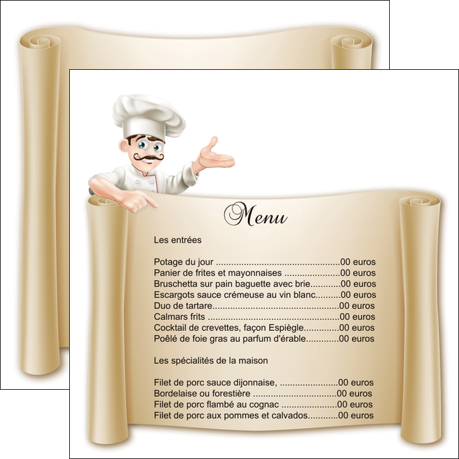 imprimer flyers metiers de la cuisine menu restaurant restaurant francais MLIGBE26198