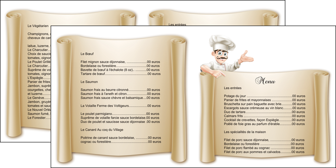 cree depliant 2 volets  4 pages  metiers de la cuisine menu restaurant restaurant francais MIFLU26206