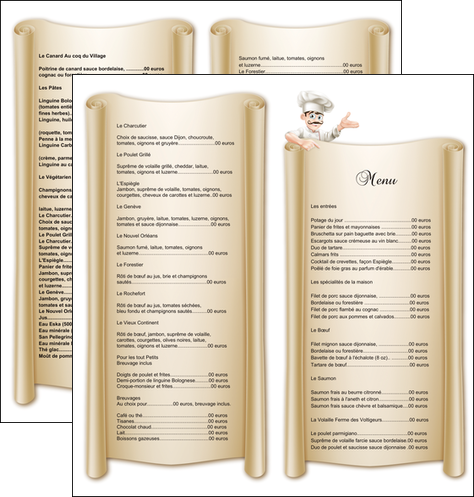 creation graphique en ligne depliant 2 volets  4 pages  metiers de la cuisine menu restaurant restaurant francais MIFCH26212