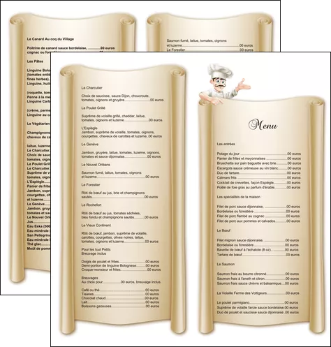 creation graphique en ligne depliant 2 volets  4 pages  metiers de la cuisine menu restaurant restaurant francais MIFBE26212