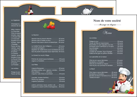 exemple depliant 2 volets  4 pages  metiers de la cuisine menu restaurant restaurant francais MID26422