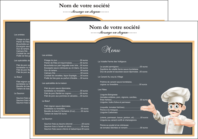 imprimer set de table metiers de la cuisine menu restaurant restaurant francais MID26638