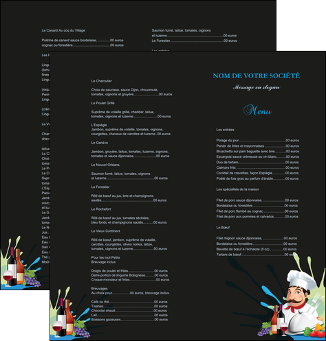 imprimerie depliant 2 volets  4 pages  metiers de la cuisine menu restaurant restaurant francais MMIF26864