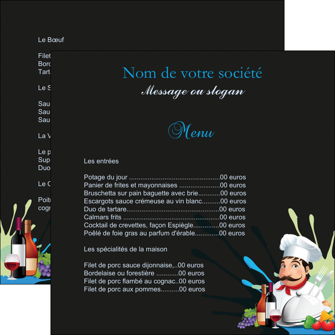 impression flyers metiers de la cuisine menu restaurant restaurant francais MMIF26880