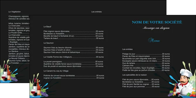 imprimerie depliant 2 volets  4 pages  metiers de la cuisine menu restaurant restaurant francais MLGI26888