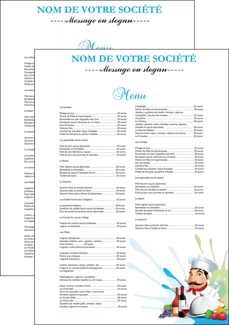 impression flyers metiers de la cuisine menu restaurant restaurant francais MLIGLU26936
