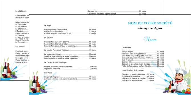 personnaliser modele de depliant 2 volets  4 pages  metiers de la cuisine menu restaurant restaurant francais MLIP26956