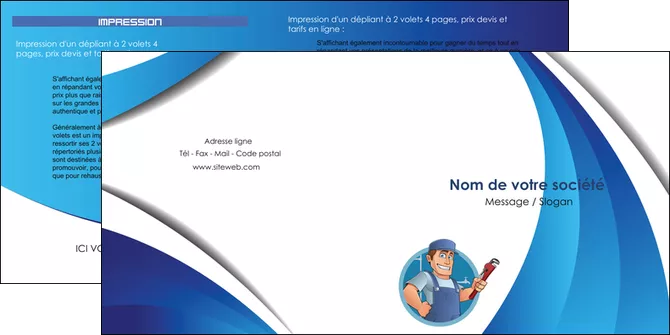 personnaliser modele de depliant 2 volets  4 pages  plomberie travail travailleur casquette MID29918