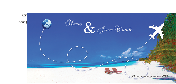 impression carte de correspondance faire part de mariage avec photo de plage et tropique plage maldives MIF33800
