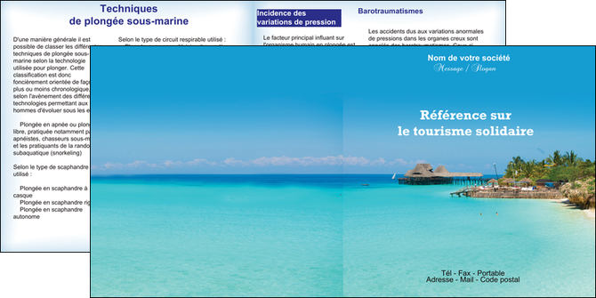 maquette en ligne a personnaliser depliant 2 volets  4 pages  paysage plage vacances tourisme MIS33848