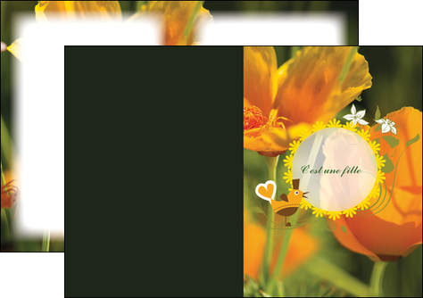 maquette en ligne a personnaliser depliant 2 volets  4 pages  fleurs faire part de naissance jaune MLIG36010