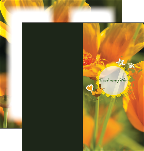 modele en ligne depliant 2 volets  4 pages  fleurs faire part de naissance jaune MIDCH36022